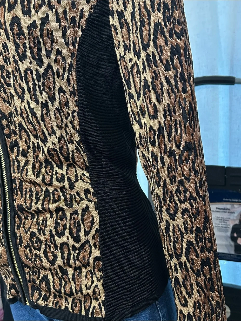Cache Leopard Knit Zip Up Cardigan Womens XS Longs Sleeve Gold Brown